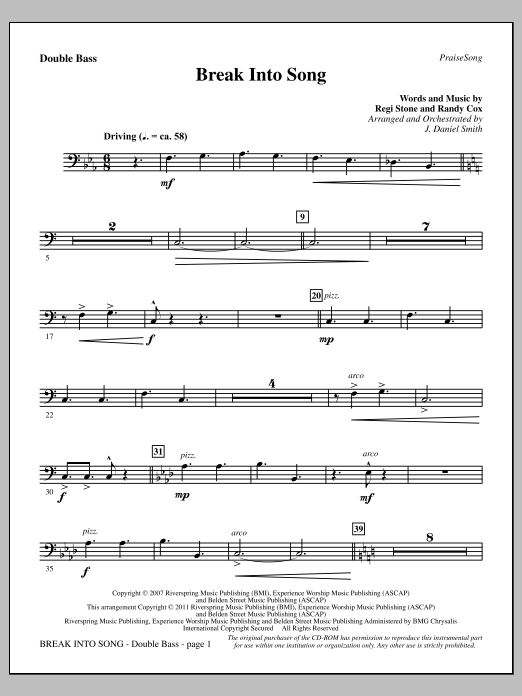 J. Daniel Smith Break Into Song - Double Bass sheet music notes and chords arranged for Choir Instrumental Pak