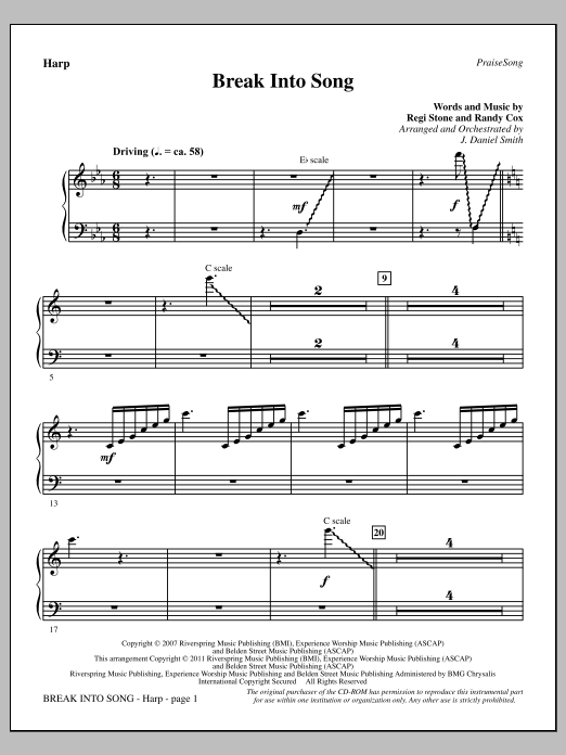 J. Daniel Smith Break Into Song - Harp sheet music notes and chords arranged for Choir Instrumental Pak
