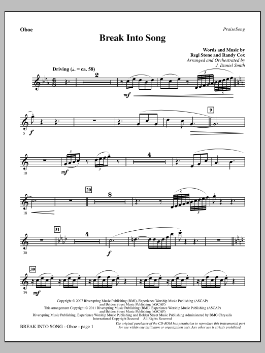 J. Daniel Smith Break Into Song - Oboe sheet music notes and chords arranged for Choir Instrumental Pak