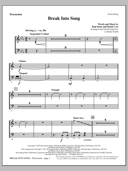 J. Daniel Smith Break Into Song - Percussion sheet music notes and chords arranged for Choir Instrumental Pak
