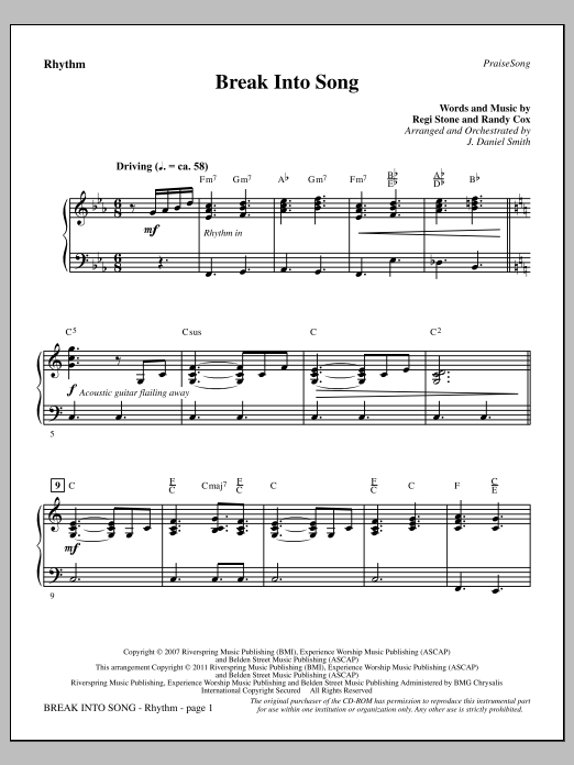 J. Daniel Smith Break Into Song - Rhythm sheet music notes and chords arranged for Choir Instrumental Pak
