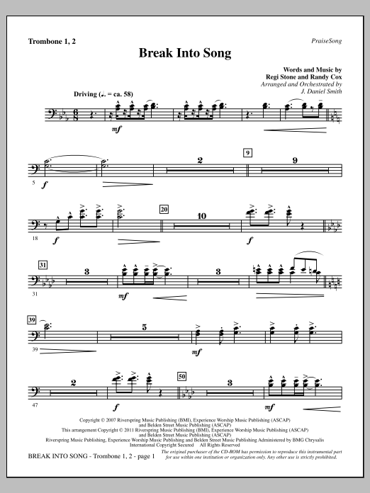 J. Daniel Smith Break Into Song - Trombone 1 & 2 sheet music notes and chords arranged for Choir Instrumental Pak