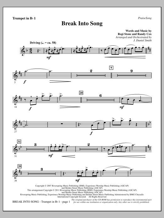 J. Daniel Smith Break Into Song - Trumpet 1 sheet music notes and chords arranged for Choir Instrumental Pak