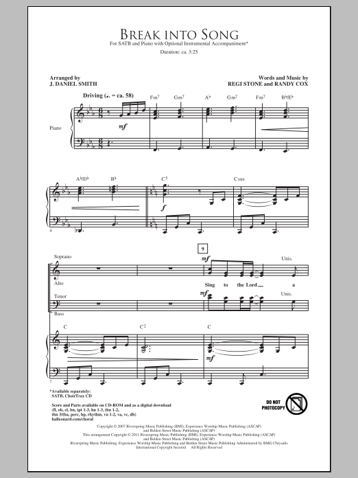 J. Daniel Smith Break Into Song sheet music notes and chords arranged for SATB Choir