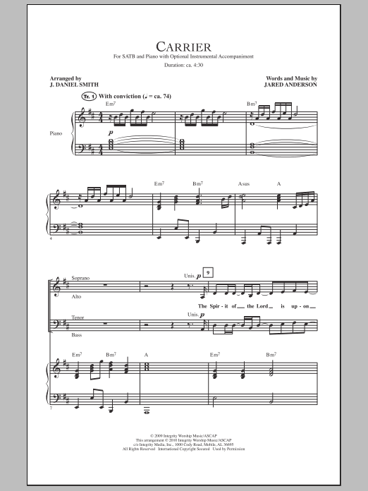 J. Daniel Smith Carrier sheet music notes and chords arranged for SATB Choir