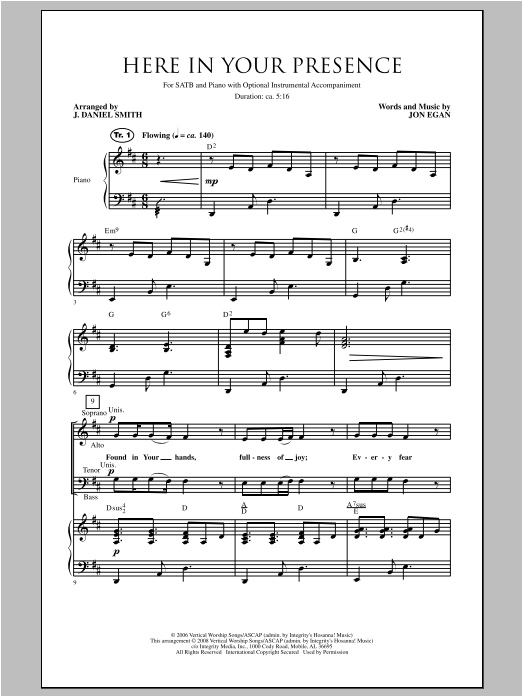 J. Daniel Smith Here In Your Presence sheet music notes and chords arranged for SATB Choir