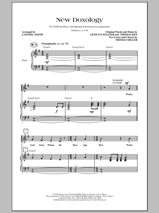 J. Daniel Smith New Doxology sheet music notes and chords arranged for SATB Choir