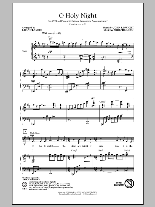 J. Daniel Smith O Holy Night sheet music notes and chords arranged for SATB Choir