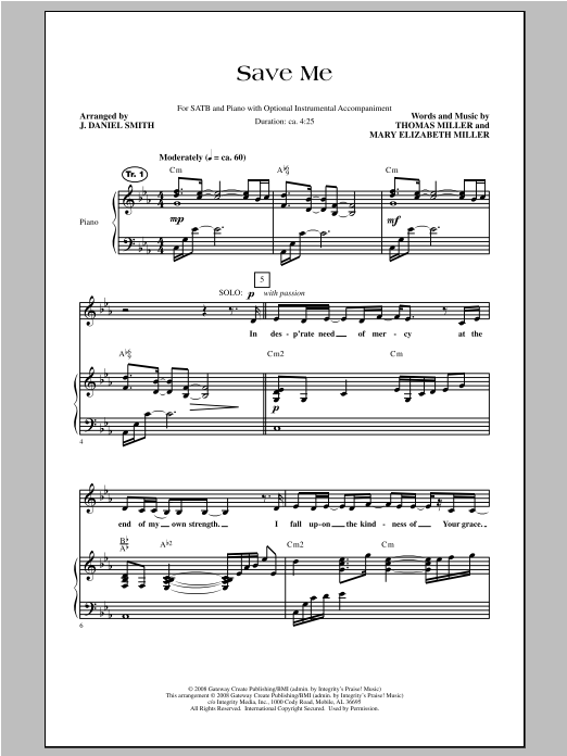 J. Daniel Smith Save Me sheet music notes and chords arranged for SATB Choir