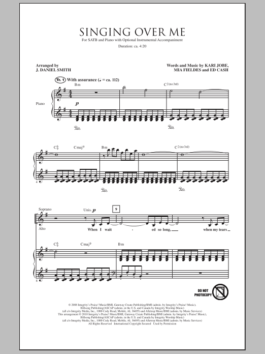J. Daniel Smith Singing Over Me sheet music notes and chords arranged for SATB Choir
