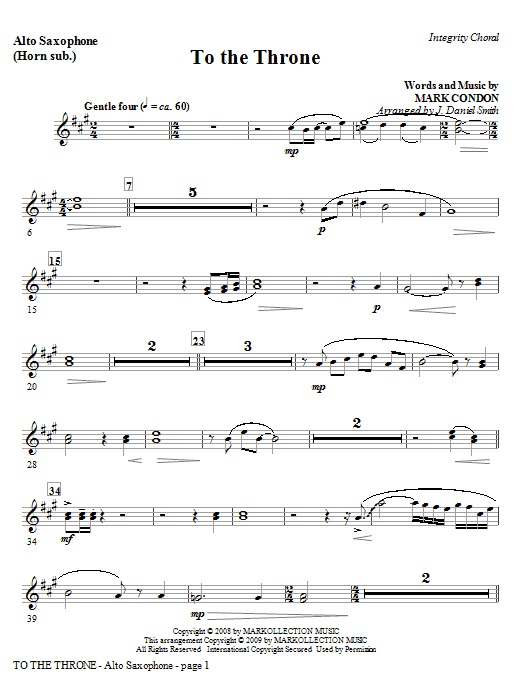 J. Daniel Smith To The Throne - Tenor Sax (Trombone 2 sub.) sheet music notes and chords arranged for Choir Instrumental Pak