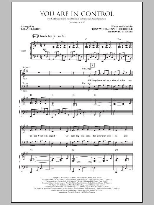 J. Daniel Smith You Are In Control sheet music notes and chords arranged for SATB Choir