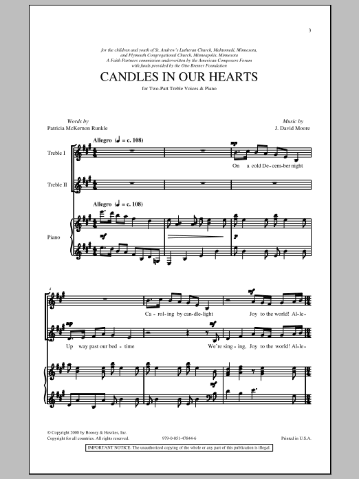 J. David Moore Candle In Our Hearts sheet music notes and chords arranged for 2-Part Choir