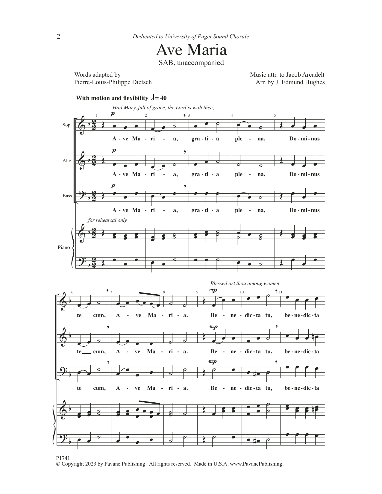 J. Edmund Hughes Ave Maria sheet music notes and chords arranged for SAB Choir