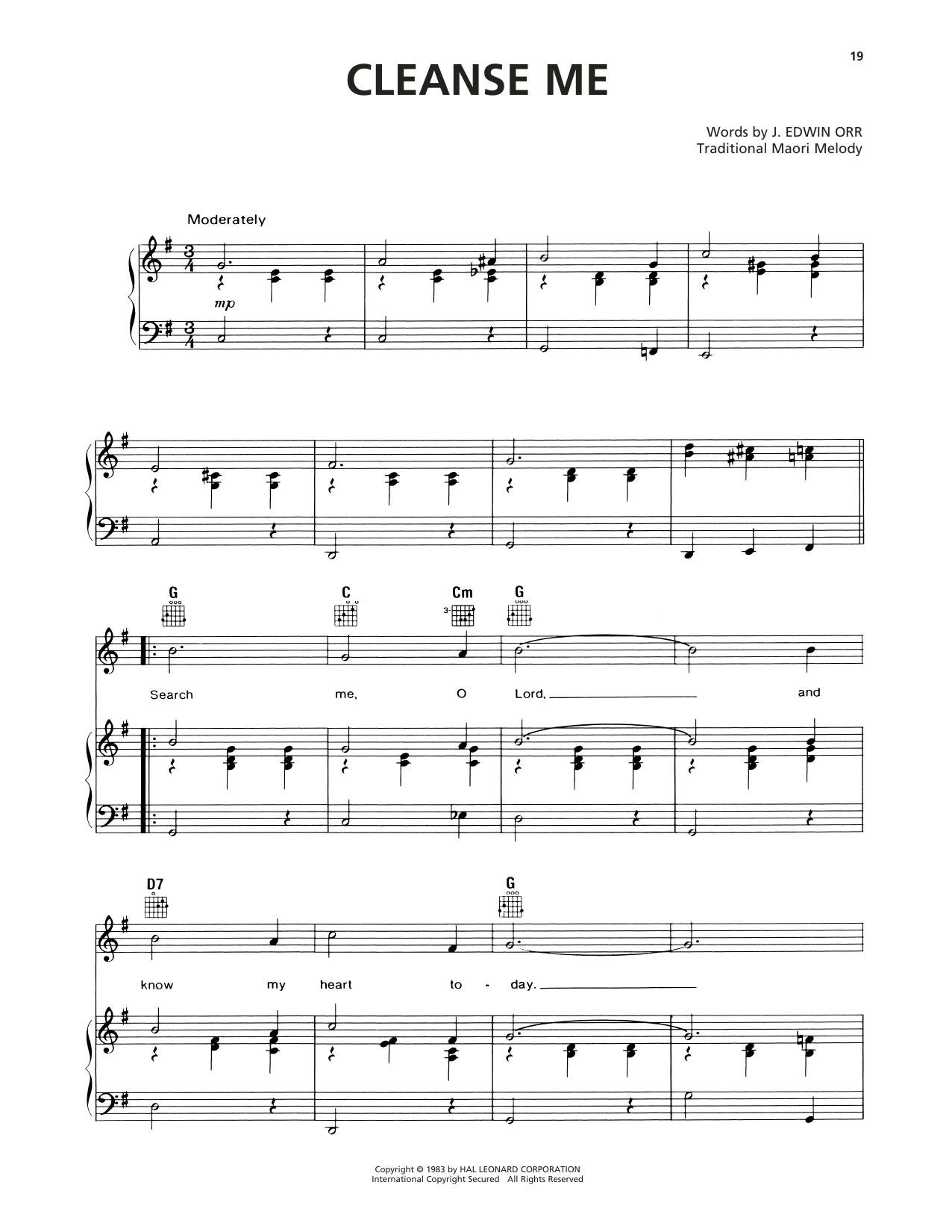 J. Edwin Orr Cleanse Me (Search Me, O God) sheet music notes and chords arranged for Piano, Vocal & Guitar Chords (Right-Hand Melody)