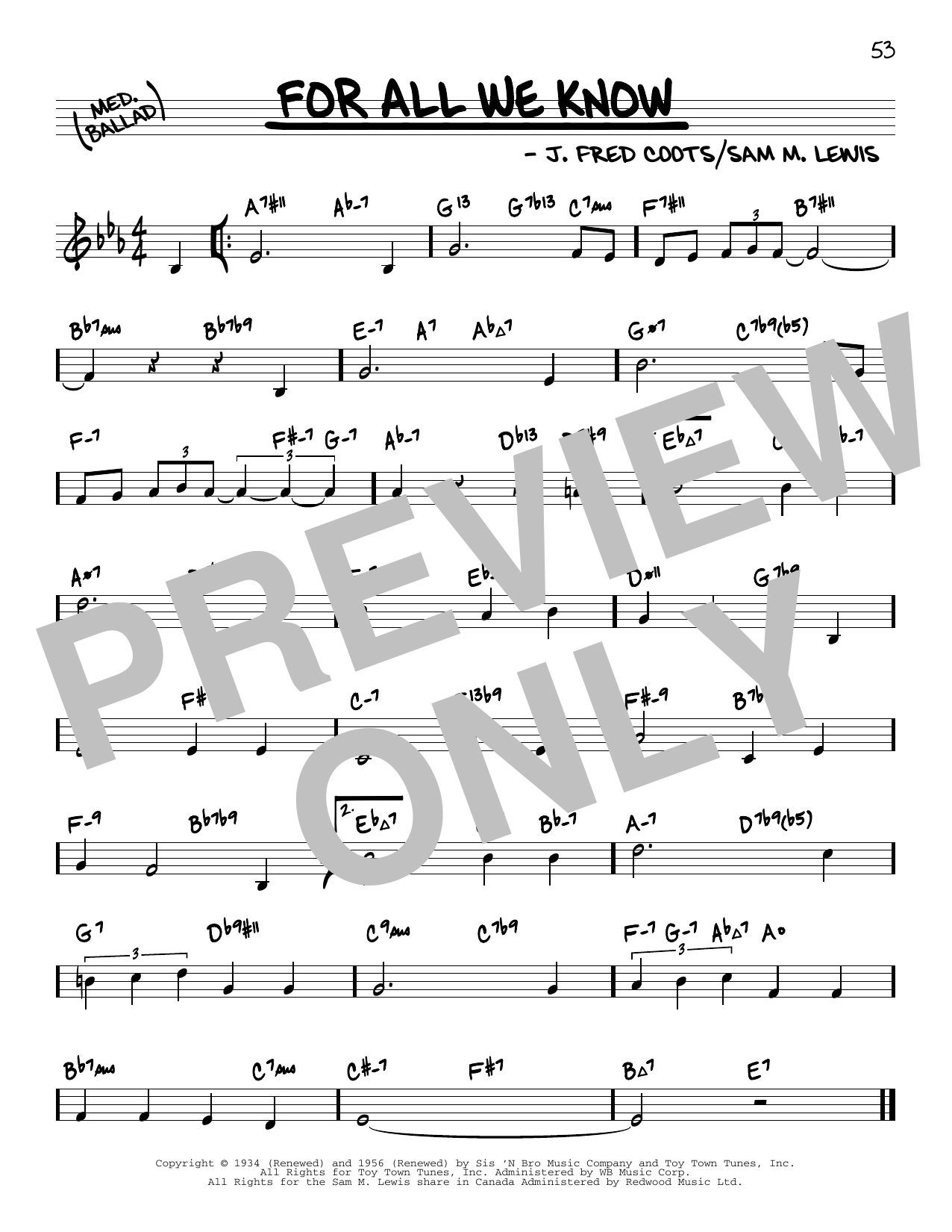 J. Fred Coots For All We Know (arr. David Hazeltine) sheet music notes and chords arranged for Real Book – Enhanced Chords
