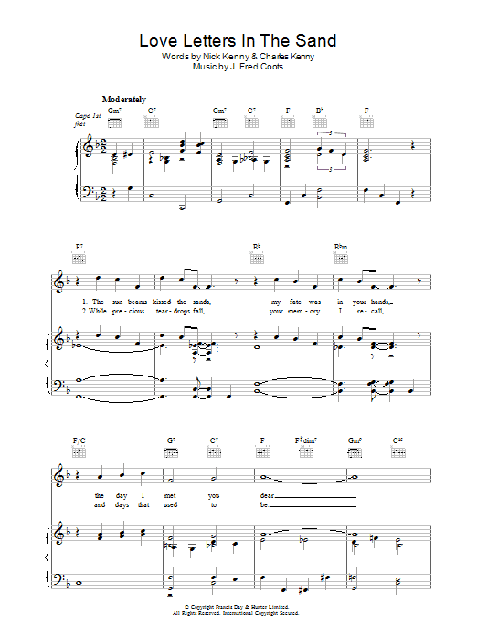 J. Fred Coots Love Letters In The Sand sheet music notes and chords arranged for Piano, Vocal & Guitar Chords