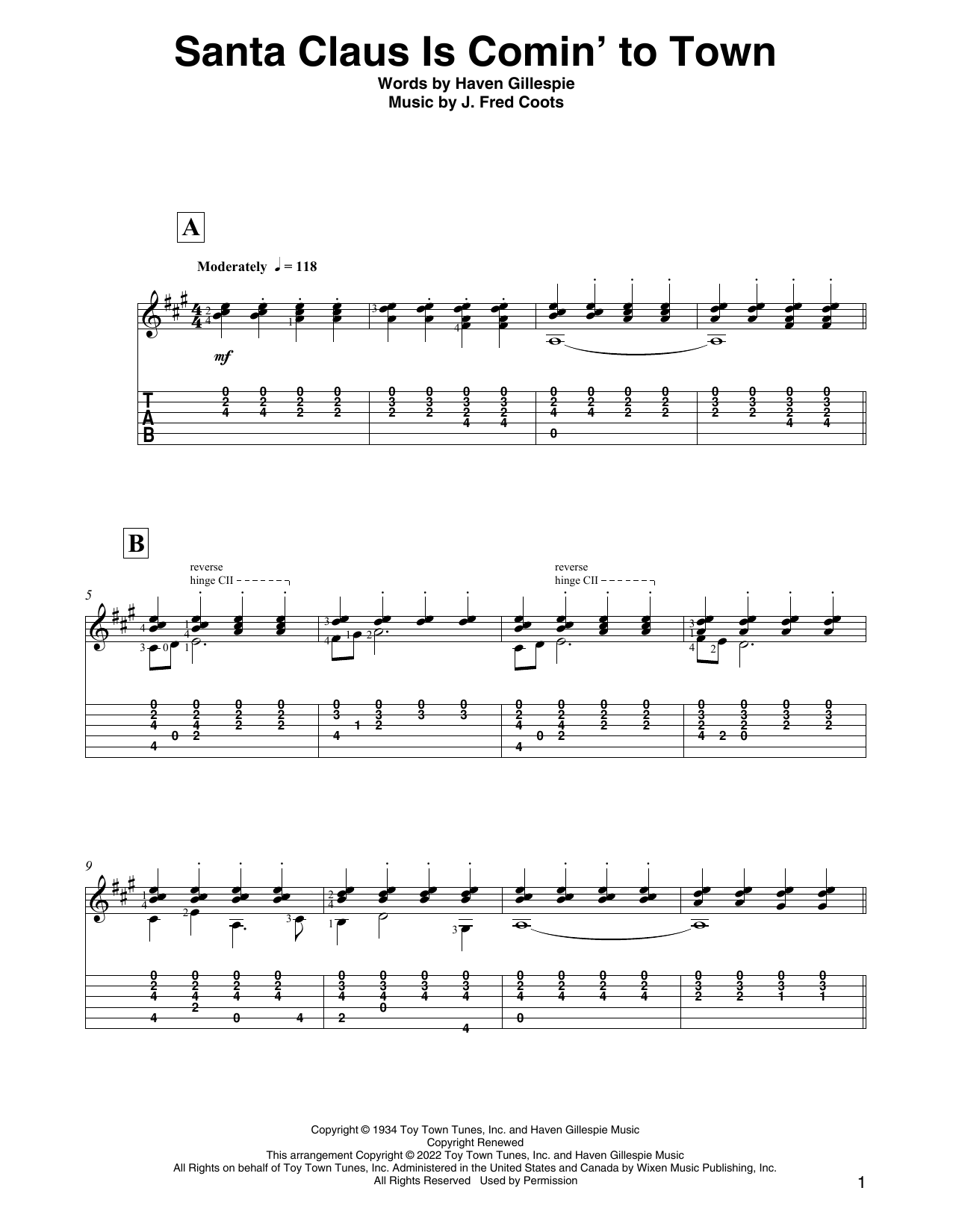 J. Fred Coots Santa Claus Is Comin' To Town (arr. David Jaggs) sheet music notes and chords arranged for Solo Guitar