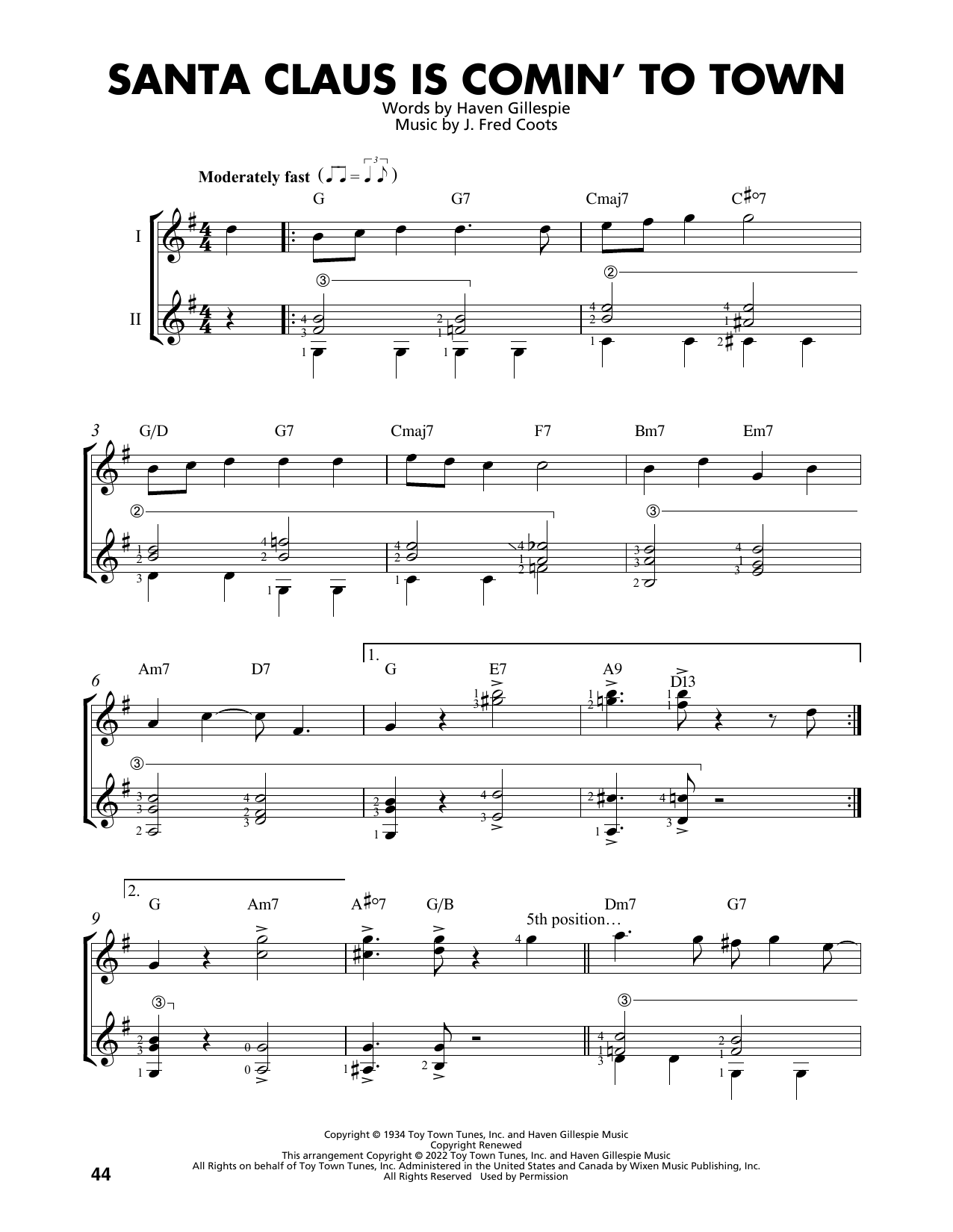 J. Fred Coots Santa Claus Is Comin' To Town (arr. Mark Phillips) sheet music notes and chords arranged for Easy Guitar Tab