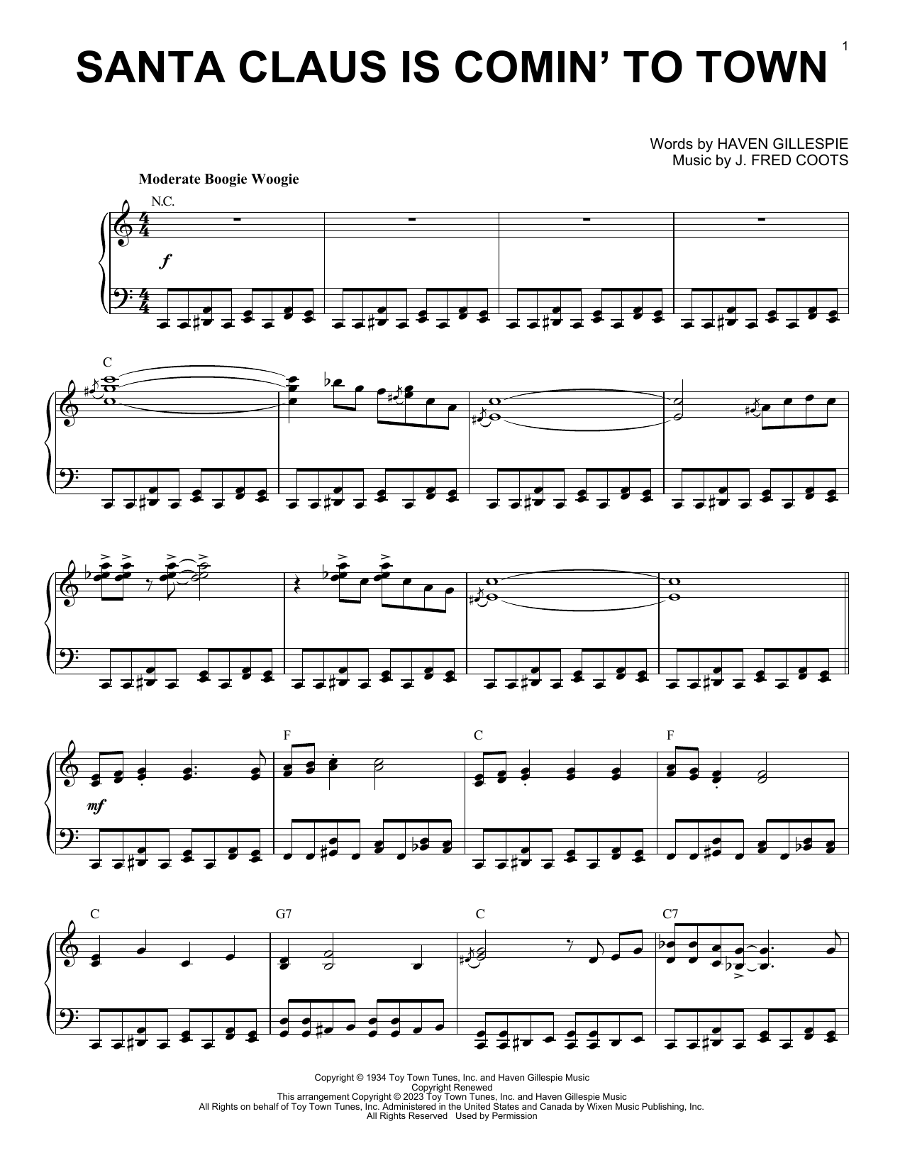 J. Fred Coots Santa Claus Is Comin' To Town [Boogie Woogie version] (arr. Brent Edstrom) sheet music notes and chords arranged for Piano Solo