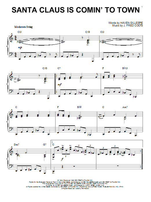 J. Fred Coots Santa Claus Is Comin' To Town [Jazz version] (arr. Brent Edstrom) sheet music notes and chords arranged for Piano Solo