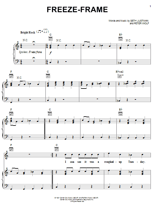 J. Geils Band Freeze Frame sheet music notes and chords arranged for Piano, Vocal & Guitar Chords (Right-Hand Melody)