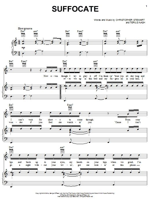 J. Holiday Suffocate sheet music notes and chords arranged for Piano, Vocal & Guitar Chords (Right-Hand Melody)