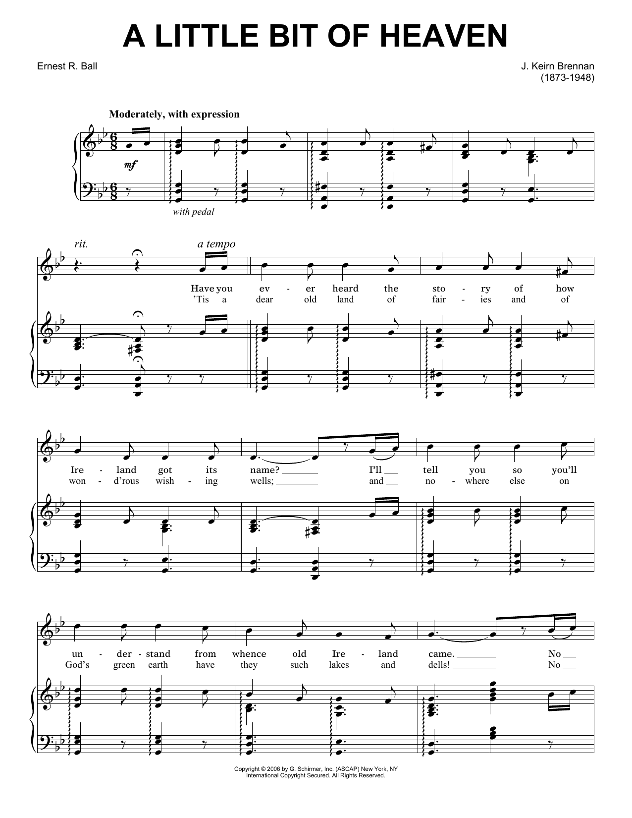 J. Keirn Brenan A Little Bit Of Heaven sheet music notes and chords arranged for Piano, Vocal & Guitar Chords (Right-Hand Melody)