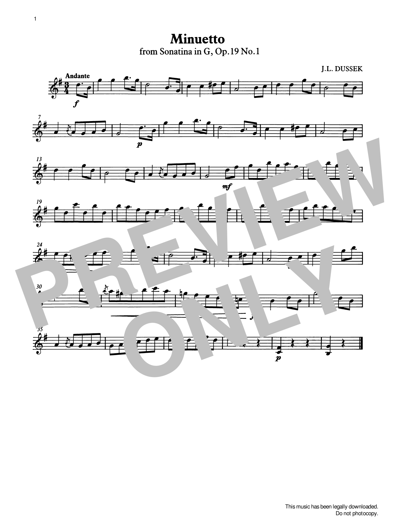 J. L. Dussek Minuetto from Graded Music for Tuned Percussion, Book II sheet music notes and chords arranged for Percussion Solo
