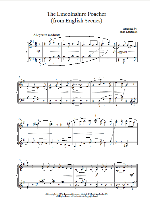 J. Longmire The Lincolnshire Poacher sheet music notes and chords arranged for Piano Solo