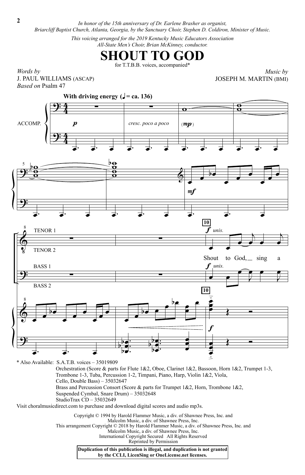 J. Paul Williams & Joseph M. Martin Shout To God sheet music notes and chords arranged for TTBB Choir