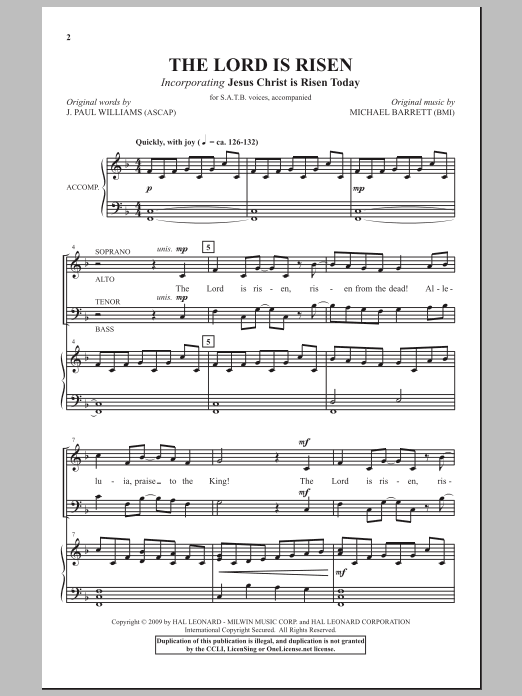 J. Paul Williams The Lord Is Risen sheet music notes and chords arranged for SATB Choir