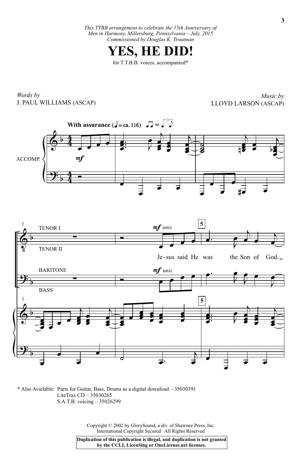 J. Paul Williams Yes, He Did! sheet music notes and chords arranged for TTBB Choir