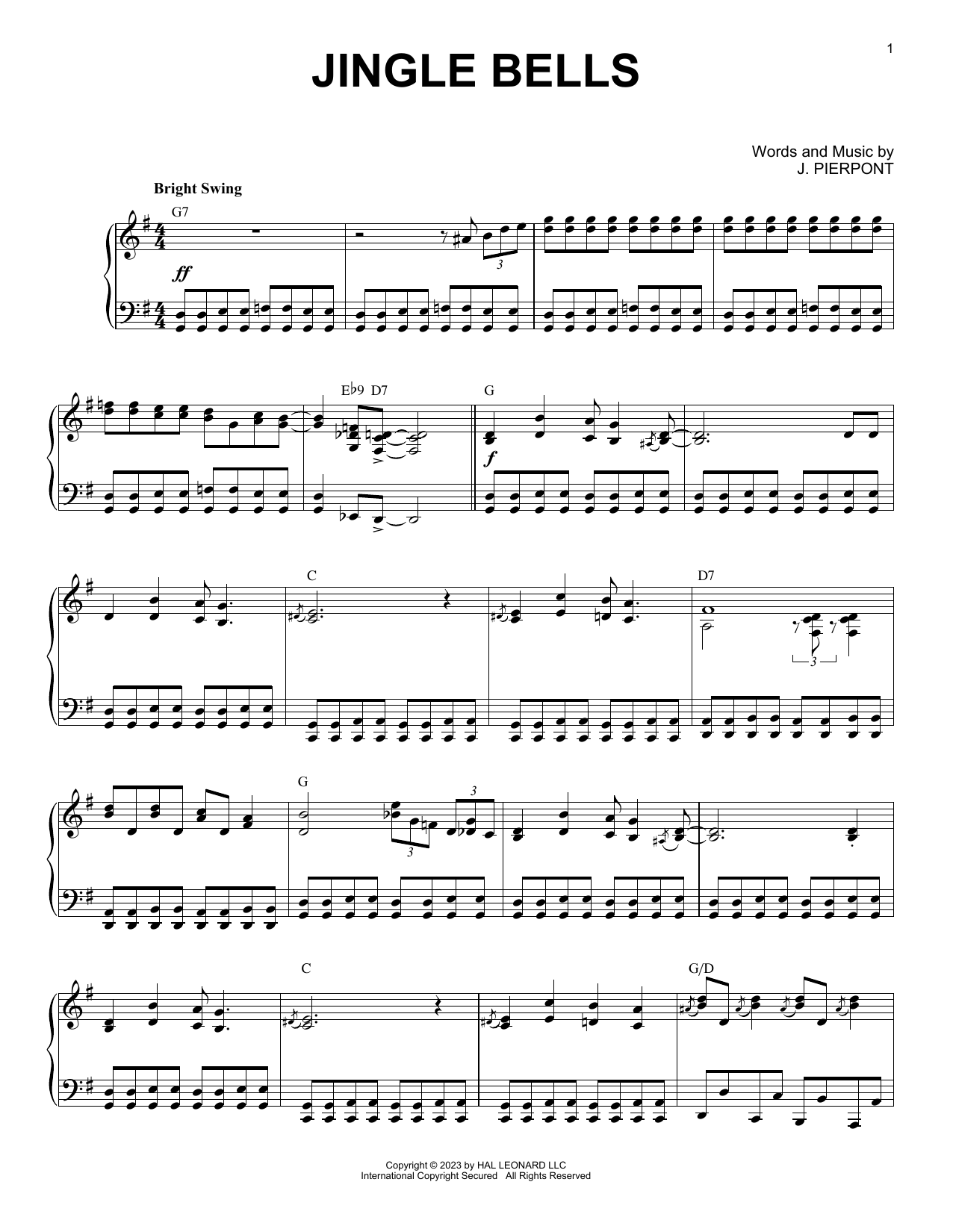 J. Pierpont Jingle Bells [Boogie Woogie version] (arr. Brent Edstrom) sheet music notes and chords arranged for Piano Solo