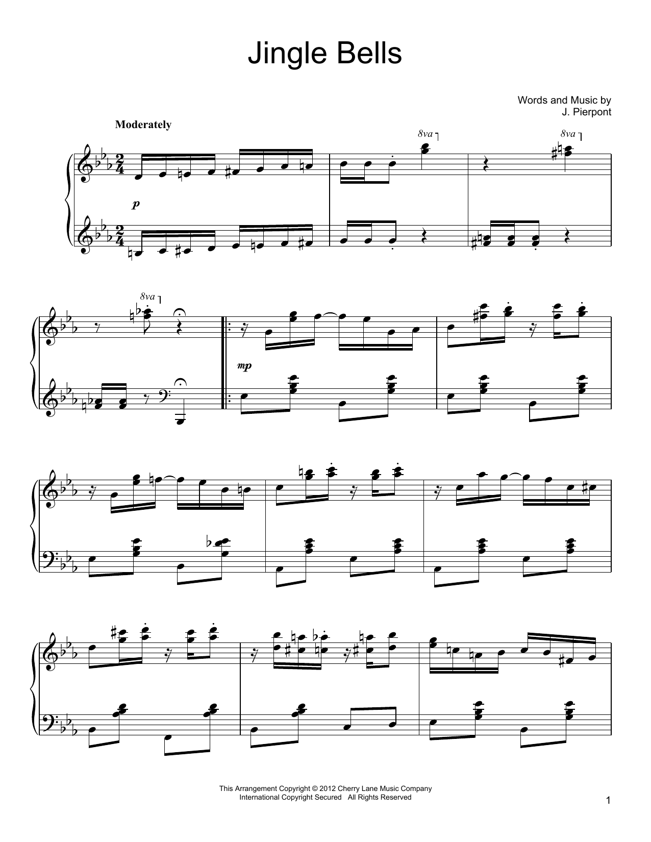 J. Pierpont Jingle Bells [Ragtime version] sheet music notes and chords arranged for Piano Solo
