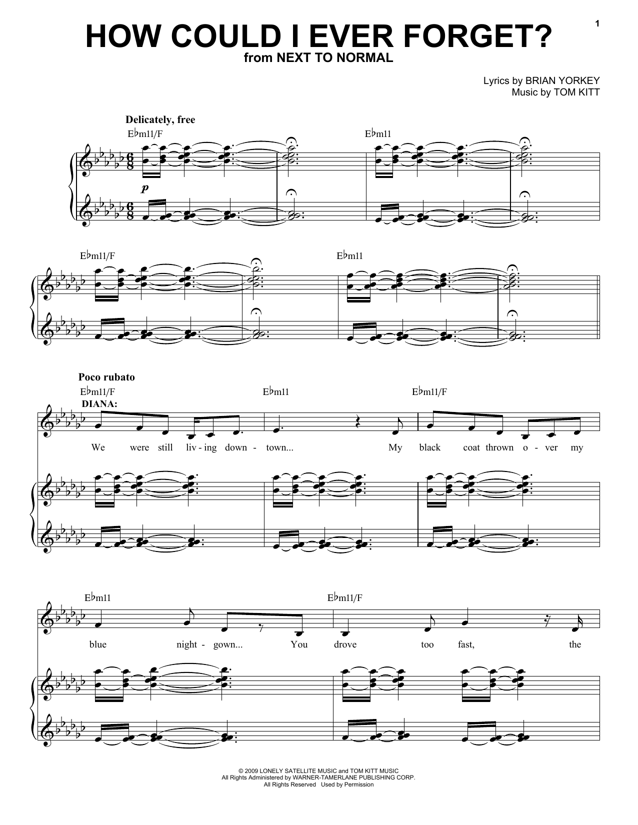 J. Robert Spencer & Alice Ripley How Could I Ever Forget? (from Next to Normal) sheet music notes and chords arranged for Piano & Vocal