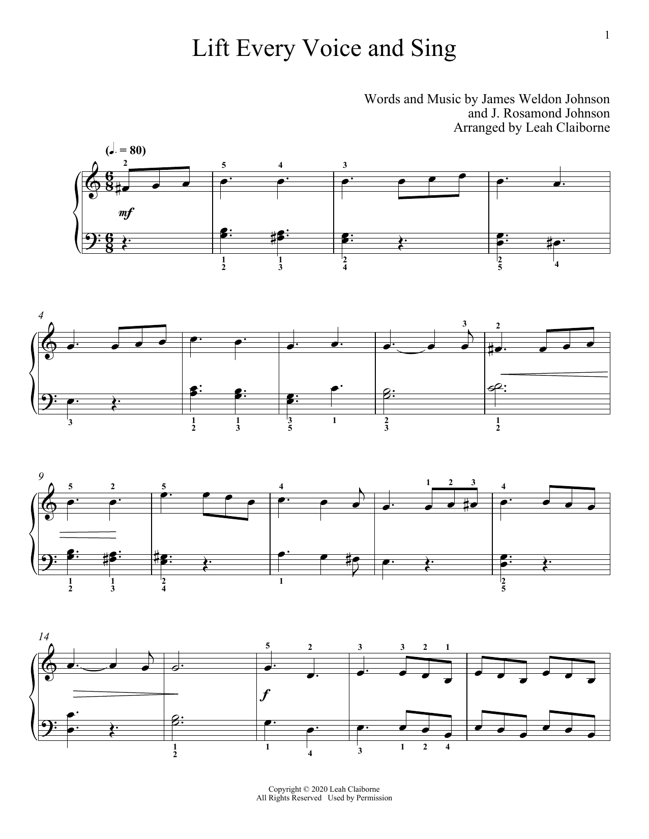 J. Rosamond Johnson Lift Every Voice And Sing sheet music notes and chords arranged for Piano Solo