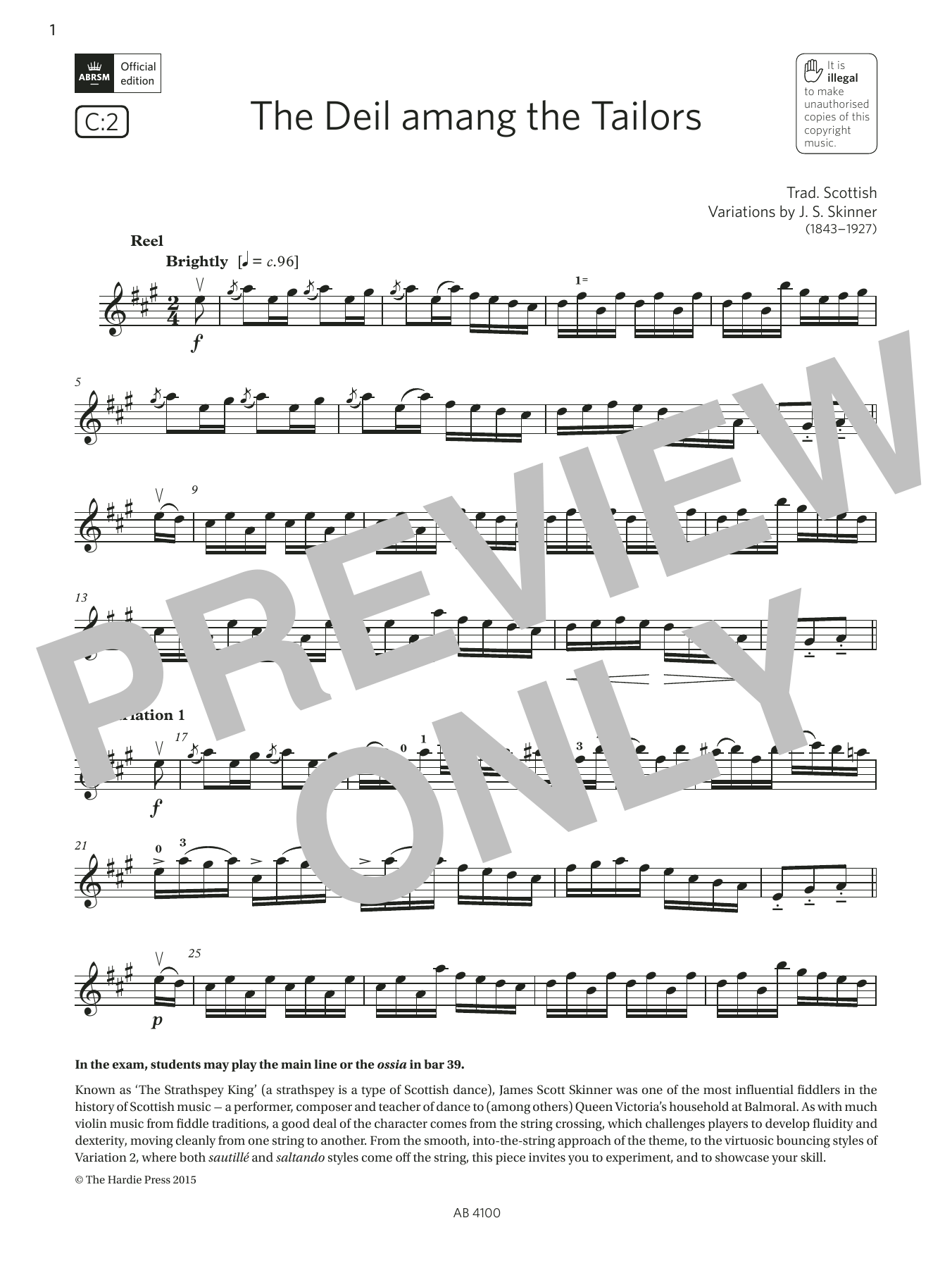 J. S. Skinner The Deil amang the Tailors (Grade 6, C2, from the ABRSM Violin Syllabus from 2024) sheet music notes and chords arranged for Violin Solo