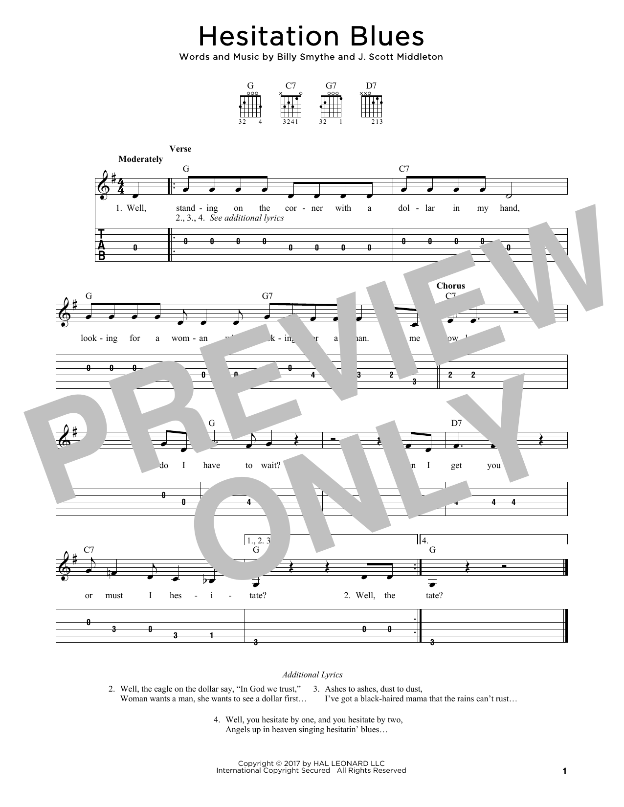 J. Scott Middleton Hesitation Blues sheet music notes and chords arranged for Easy Guitar Tab