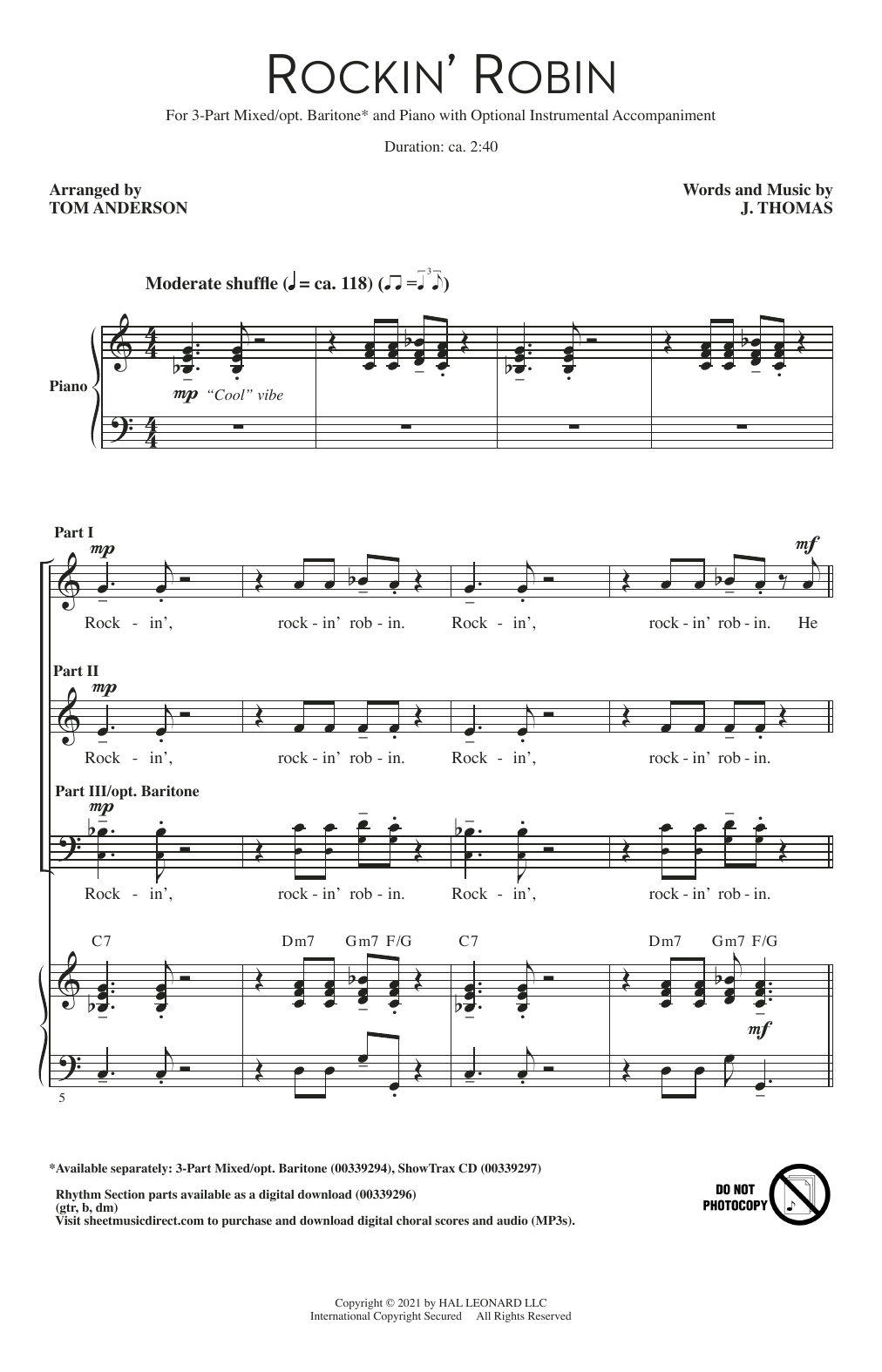 J. Thomas Rockin' Robin (arr. Tom Anderson) sheet music notes and chords arranged for 3-Part Mixed Choir