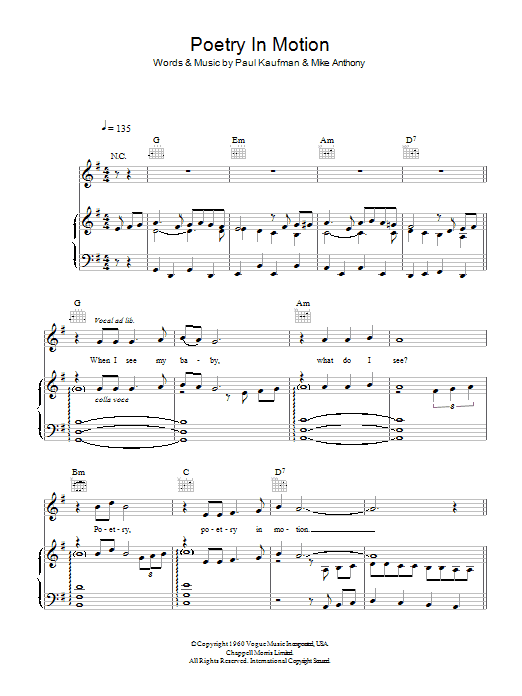 J Tillotson Poetry In Motion sheet music notes and chords arranged for Piano, Vocal & Guitar Chords