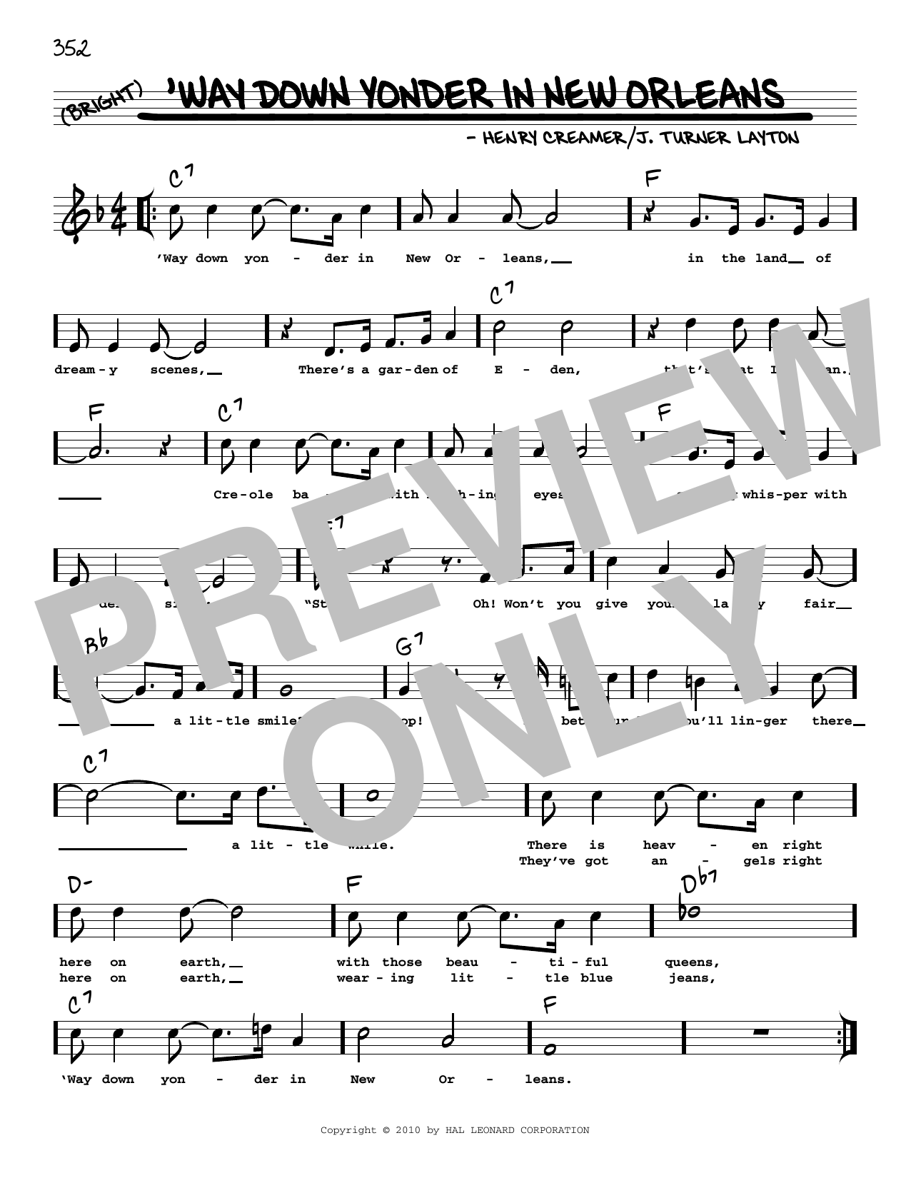 J. Turner Layton 'Way Down Yonder In New Orleans (arr. Robert Rawlins) sheet music notes and chords arranged for Real Book – Melody, Lyrics & Chords