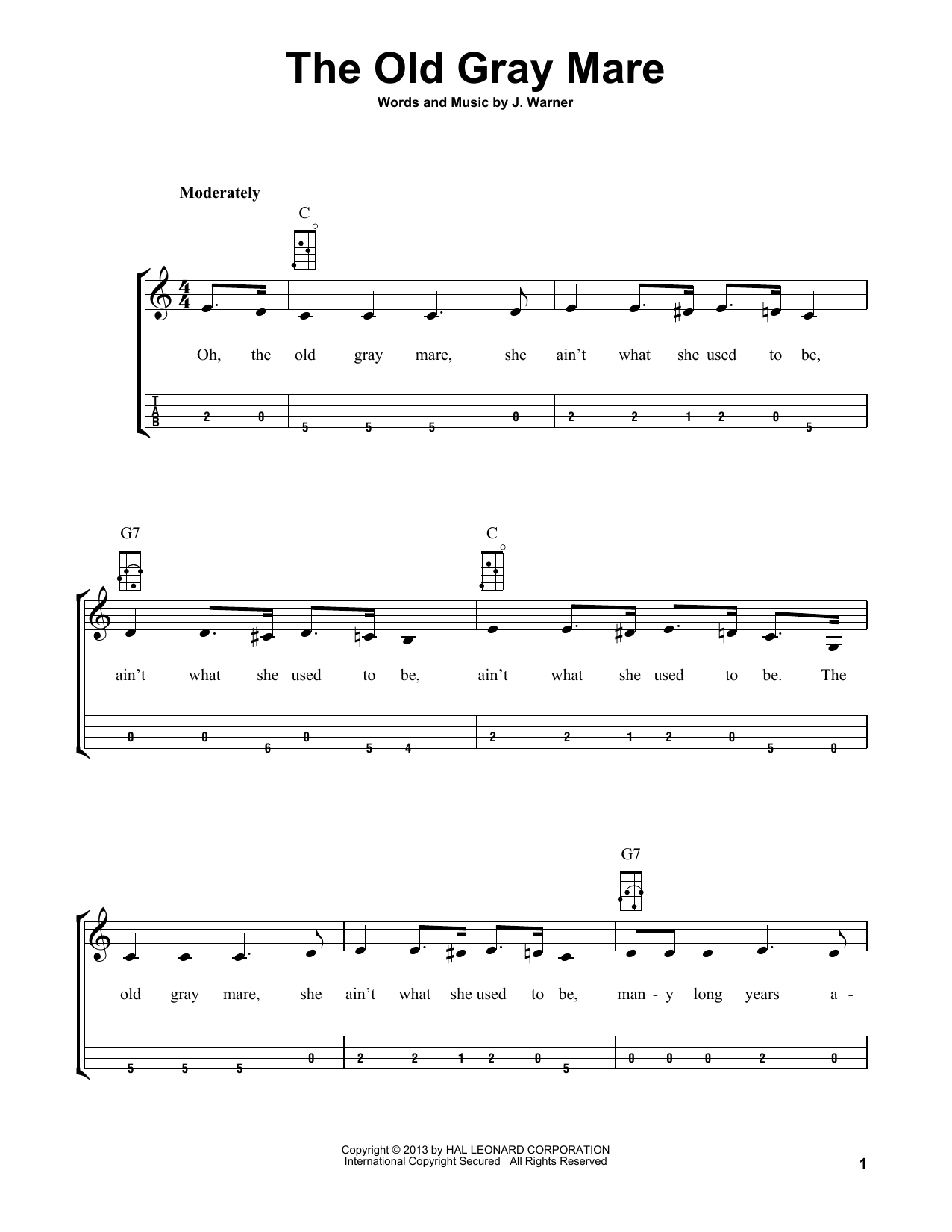 J. Warner The Old Gray Mare (arr. Bobby Westfall) sheet music notes and chords arranged for Mandolin