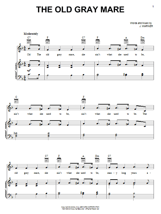 J. Warner The Old Gray Mare sheet music notes and chords arranged for Easy Lead Sheet / Fake Book