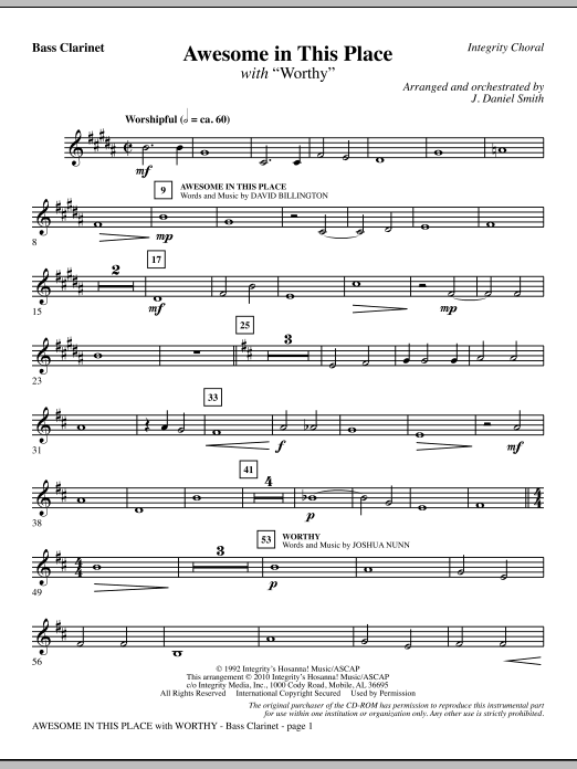 J. Daniel Smith Awesome In This Place (with Worthy) - Bb Bass Clarinet sheet music notes and chords. Download Printable PDF.