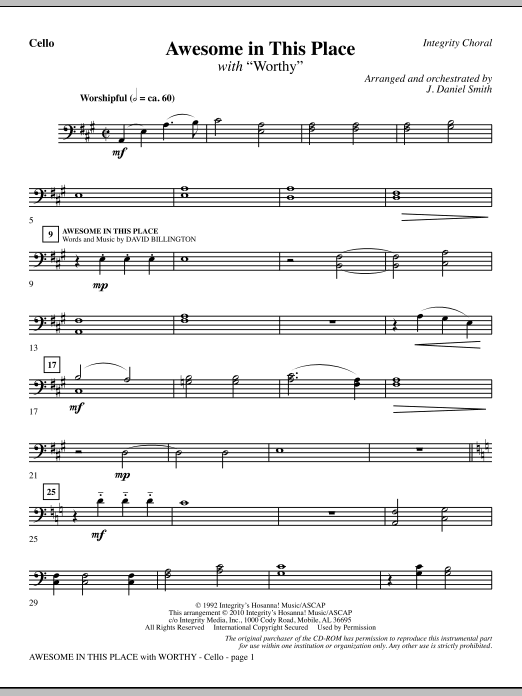 J. Daniel Smith Awesome In This Place (with Worthy) - Cello sheet music notes and chords. Download Printable PDF.
