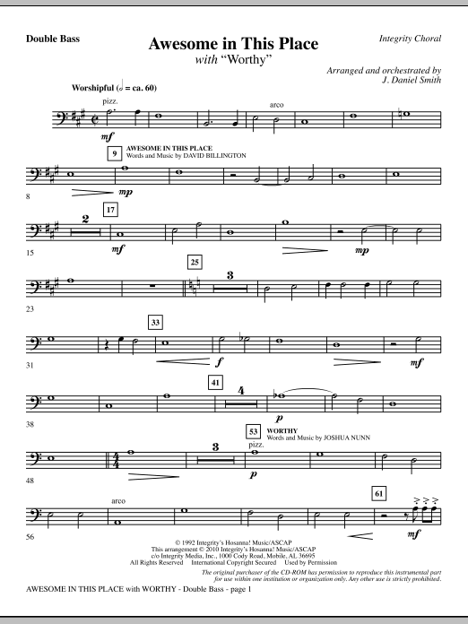 J. Daniel Smith Awesome In This Place (with Worthy) - Double Bass sheet music notes and chords. Download Printable PDF.