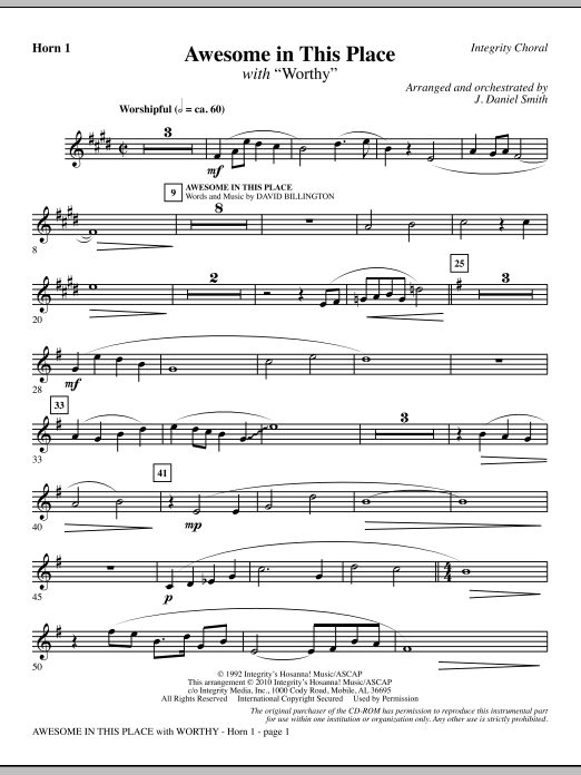 J. Daniel Smith Awesome In This Place (with Worthy) - F Horn 1 sheet music notes and chords. Download Printable PDF.