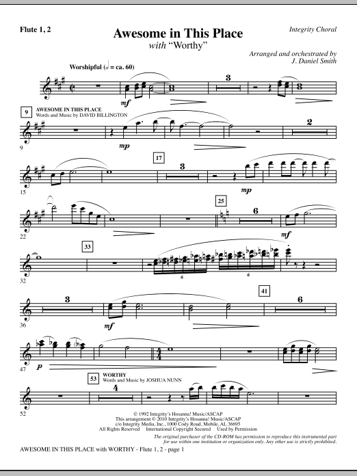 J. Daniel Smith Awesome In This Place (with Worthy) - Flute 1 & 2 sheet music notes and chords. Download Printable PDF.