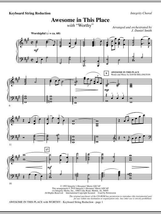 J. Daniel Smith Awesome In This Place (with Worthy) - Keyboard String Reduction sheet music notes and chords. Download Printable PDF.